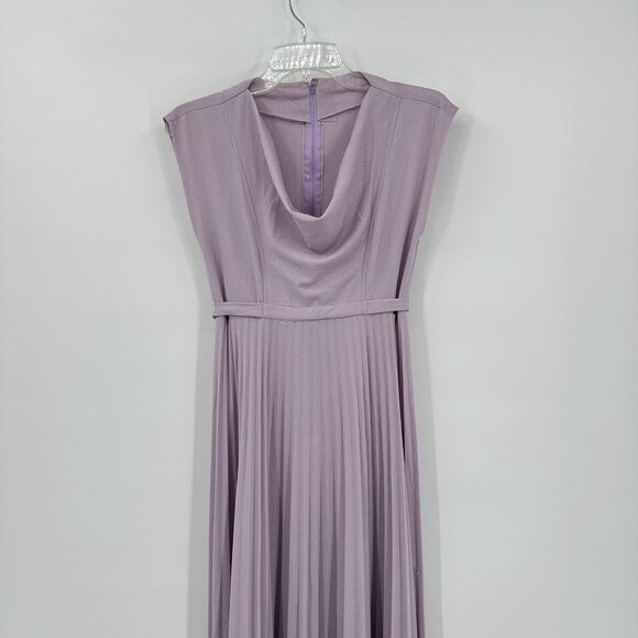 vintage 70s FORMAL MAXI DRESS cowl neck sleeveless knife pleat polyester XS S - Picture 4 of 8